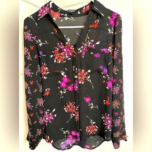 Express Black and Pink Floral Blouse